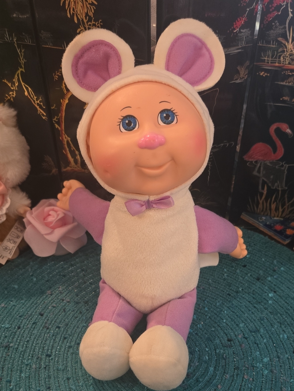 Plush Baby Doll in White and Lavender Mouse Costume